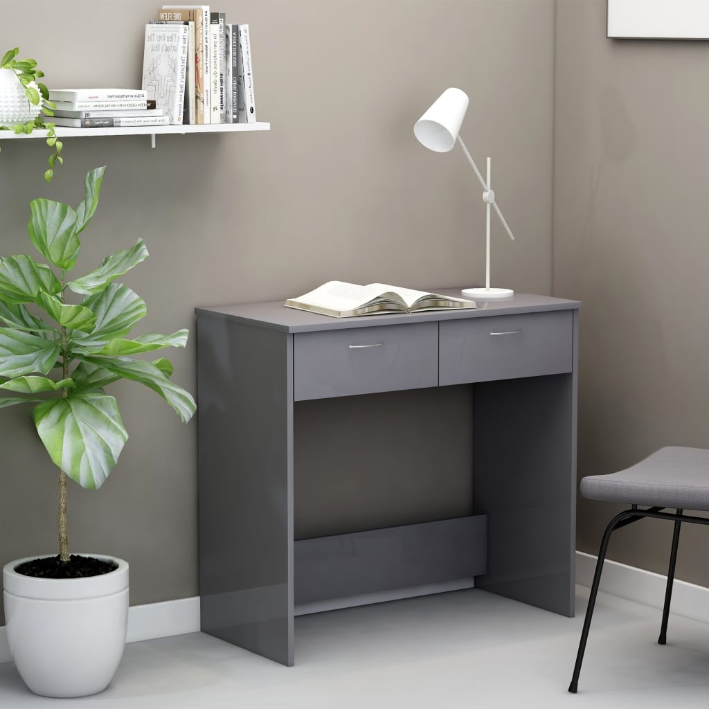 Desk High Gloss Grey 80x40x75 cm Chipboard